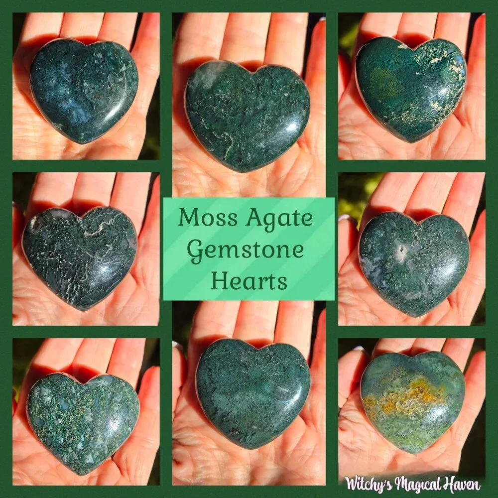 Moss Agate Gemstone Crystal Hearts